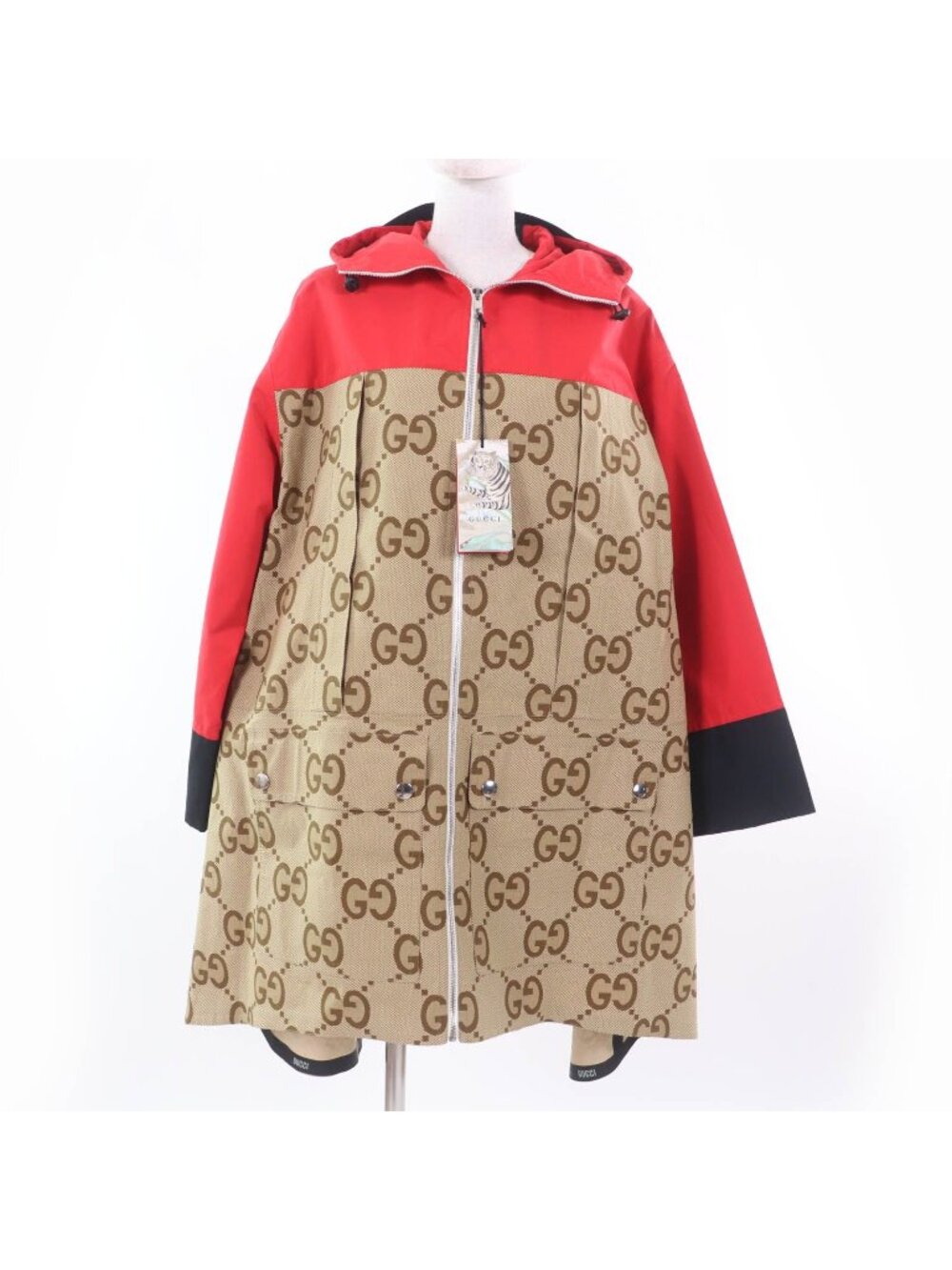 Gucci Tiger Cotton 100% GG Pattern Large Coat Red Brown 40